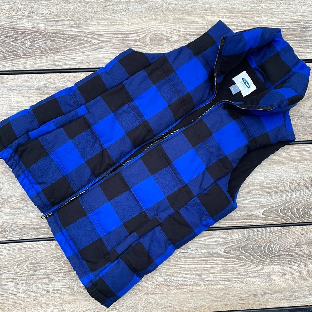 Old Navy Blue and Black Plaid Vest